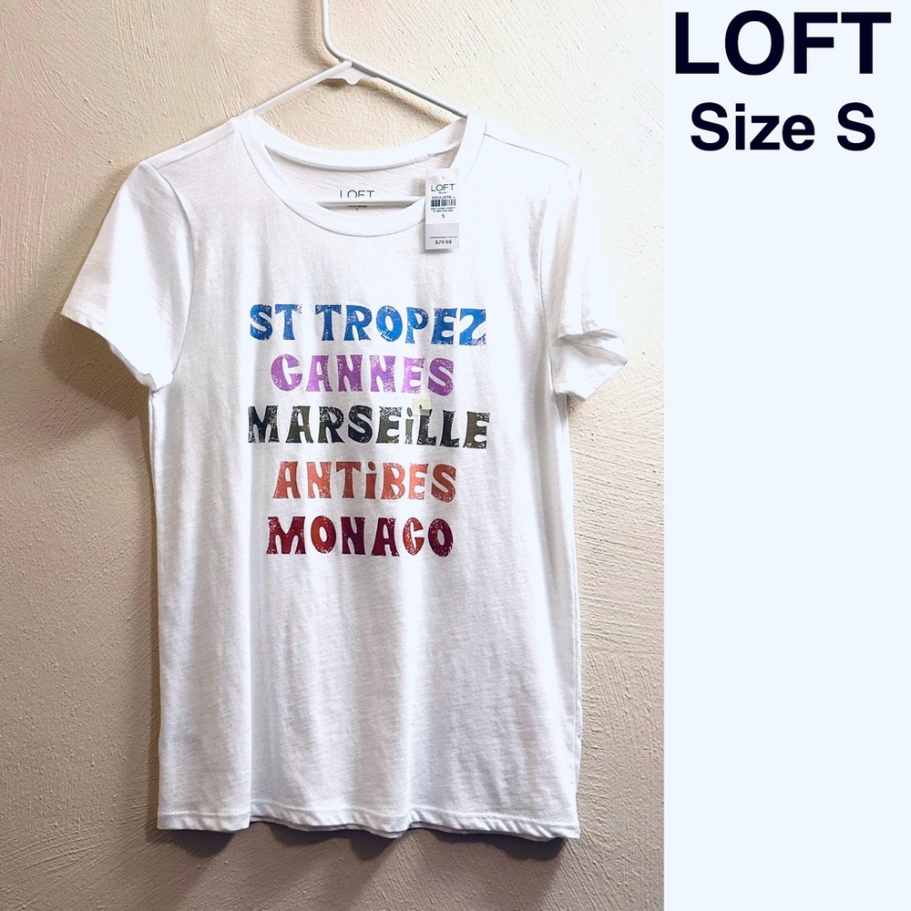 LOFT White Graphic Tee Cotton Spring Summer Top T-Shirt